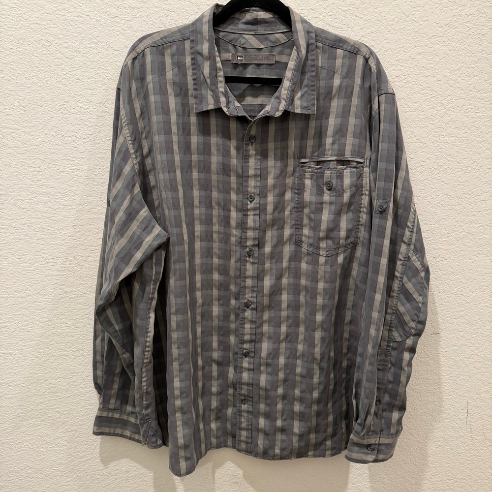 REI Co-op Mens XXL Grey Plaid Long Sleeve Roll Tab Button Down Hiking Shirt